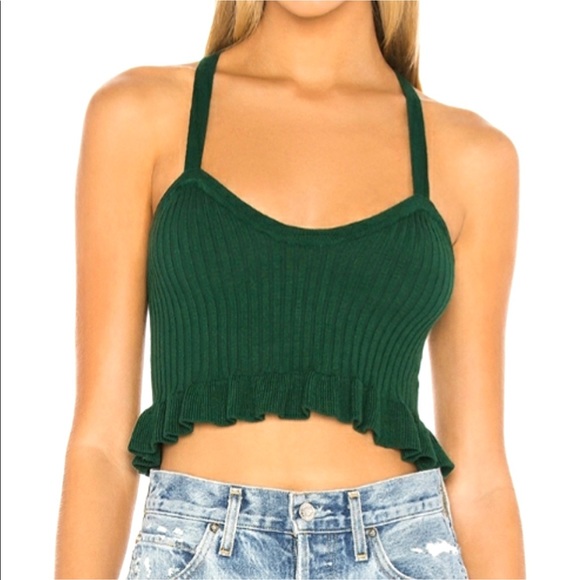 superdown Tops - Superdown Green Sweater Peplum Crop Top